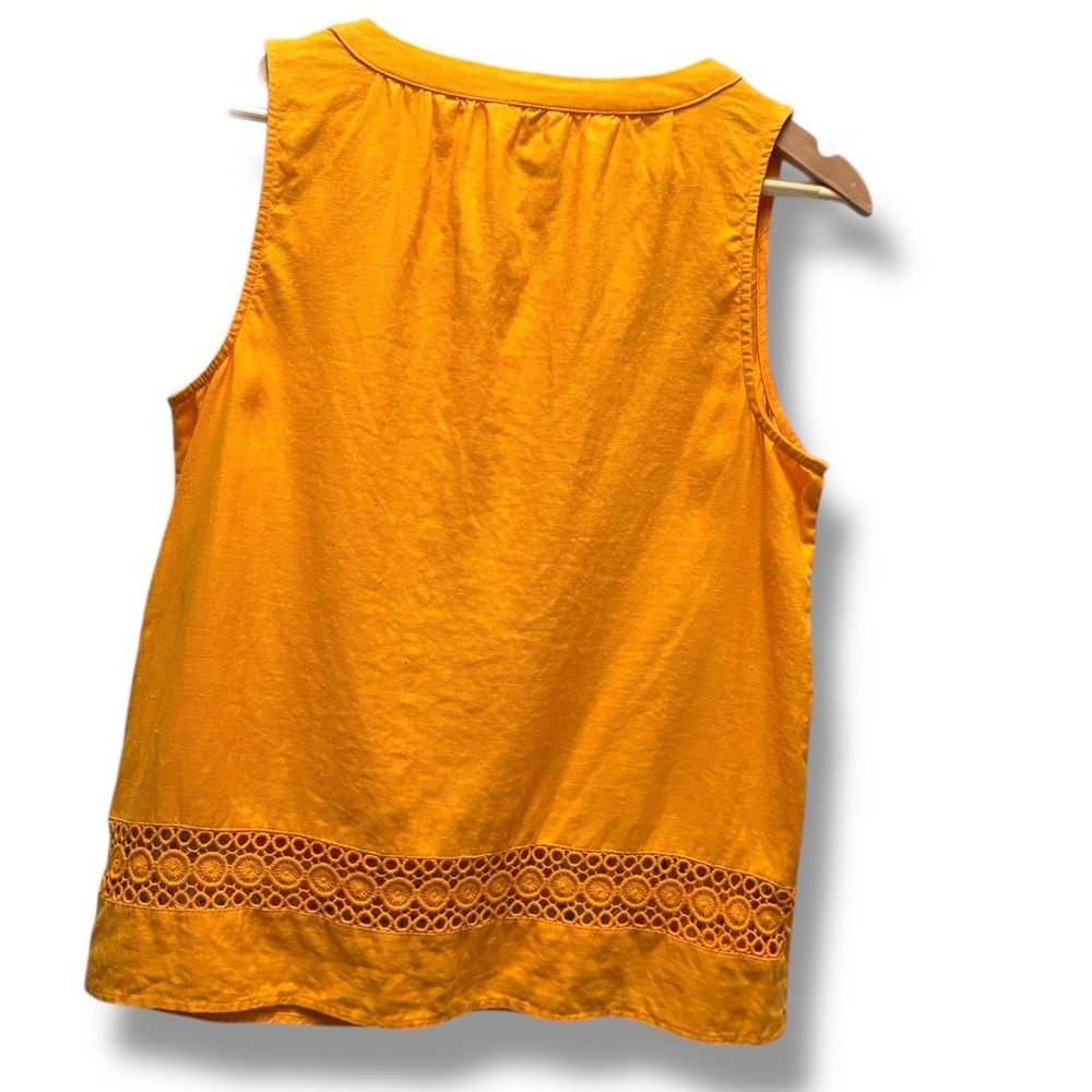 Crown & Ivy Womens Marigold‎ Orange 100% Linen Eyelet Lace Sleeveless Top M - Picture 6 of 8